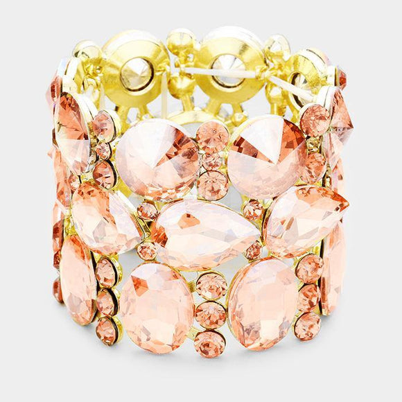 Gold Peach Oval, Teardrop, and Round Shape Formal Stretch Bracelet ( 0036 ) - Ohmyjewelry.com