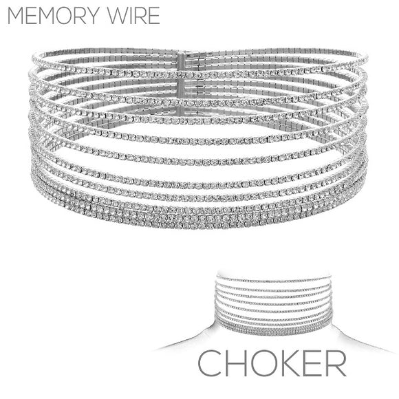 10 Line Silver Memory Wire Crystal Choker ( 16147 )