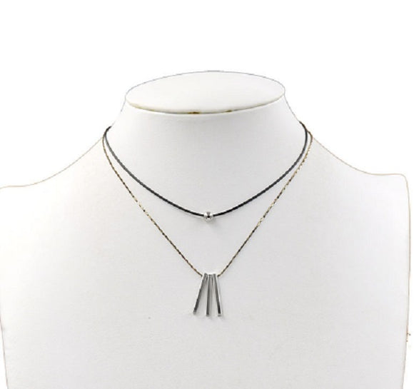 2 Layer Simple Silver 3 Bar Drop Necklaces ( 163410 )