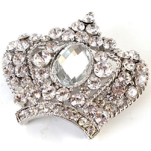 SILVER CROWN BROOCH CLEAR STONES ( 06628 )