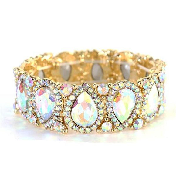 AB Teardrop Rhinestone Stretch Bracelet in Gold Setting ( 1094 ) - Ohmyjewelry.com