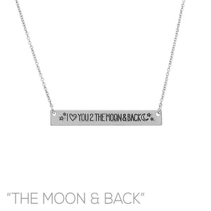 Silver "i love u 2 the moon & back" Message Bar Necklace ( 16759 )