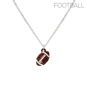 SILVER NECKLACE FOOTBALL PENDANT BROWN STONES ( 16922 STO ) - Ohmyjewelry.com