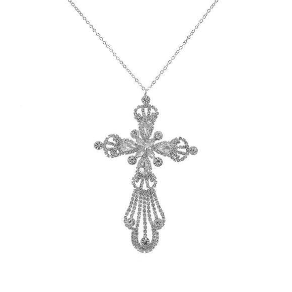 SILVER CROSS NECKLACE CLEAR STONES ( 16933 CRS )