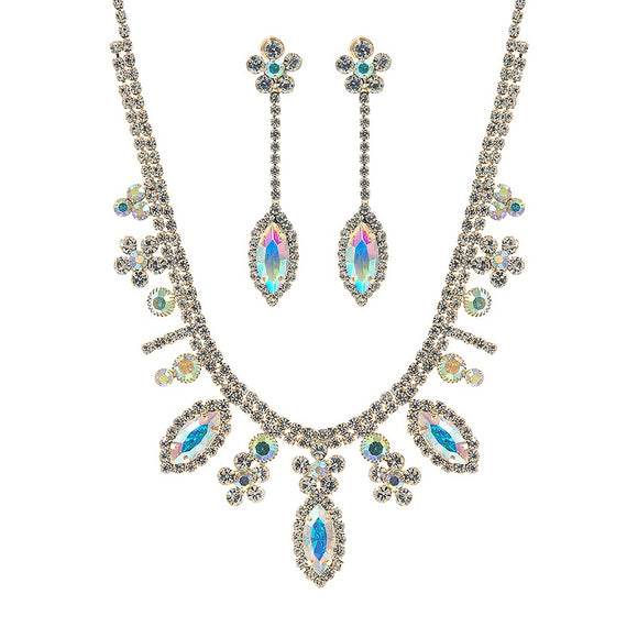 GOLD NECKLACE SET CLEAR AB STONES ( 16989 ABG )