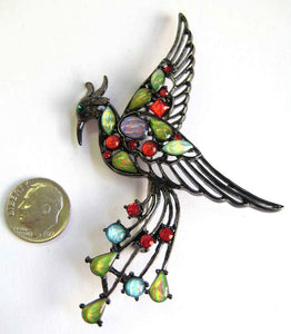 BLACK BIRD BROOCH MULTI COLOR STONES ( 2056 )