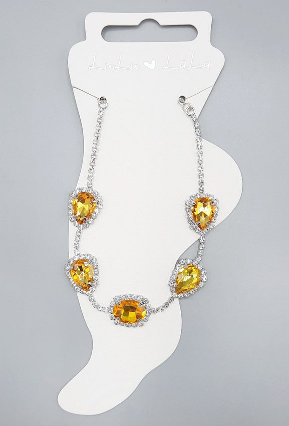 SILVER ANKLET CLEAR YELLOW STONES ( 1518 RHYEL )