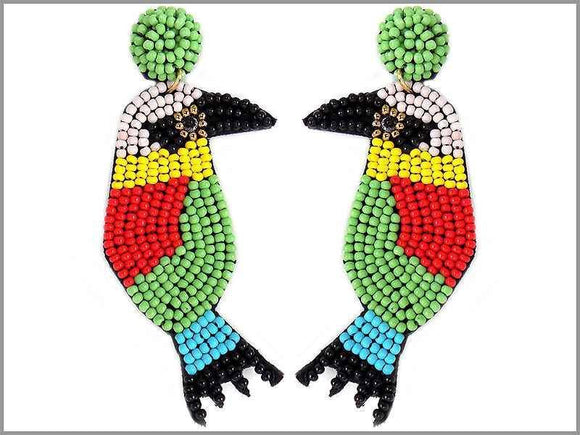 MULTI COLOR BEAD BIRD EARRINGS ( 2790 ) - Ohmyjewelry.com