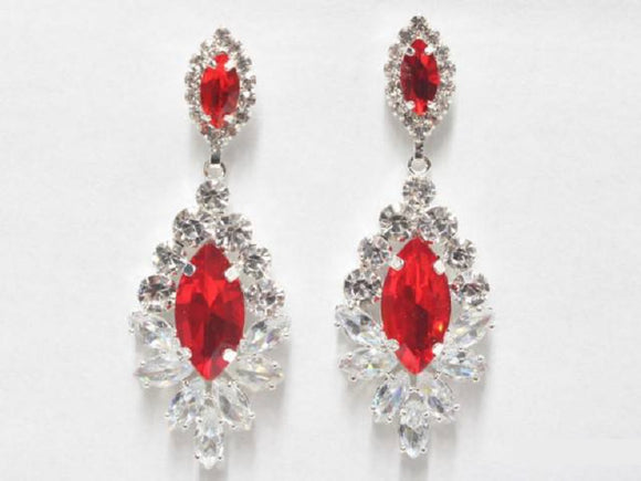 SILVER EARRINGS CLEAR RED STONES