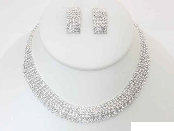 SILVER NECKLACE SET CLEAR STONES ( 19305 S )