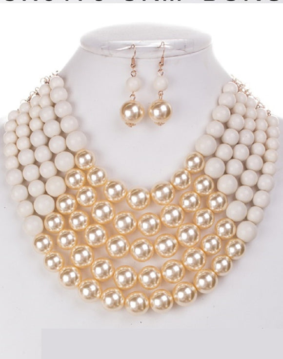 IVORY Cream 5 Layered Pearl Necklace with Matching Dangling Earrings ( 0175 CRMIV )