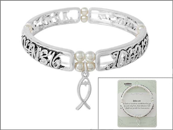 SILVER STRETCH BRACELET JOHN 3:16 ( 01692 WSPL )