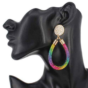 DANGLING GOLD RAINBOW STONE EARRINGS ( 3307 ) - Ohmyjewelry.com