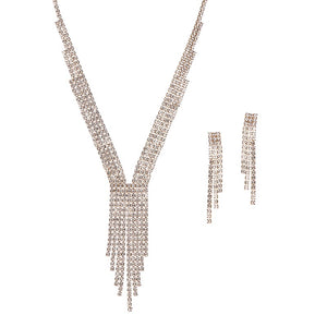 GOLD NECKLACE SET CLEAR STONES ( 17025 CRG )