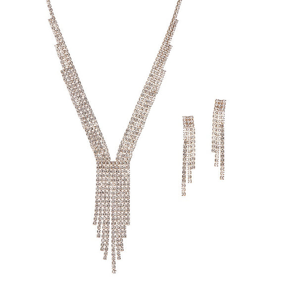 GOLD NECKLACE SET CLEAR STONES ( 17025 CRG )