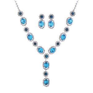 SILVER NECKLACE SET WITH CLEAR AND BLUE STONES ( 17044 BLZS )