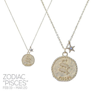 Zodiac Sign PISCES Stamp Charm Necklace ( 17100-12 )