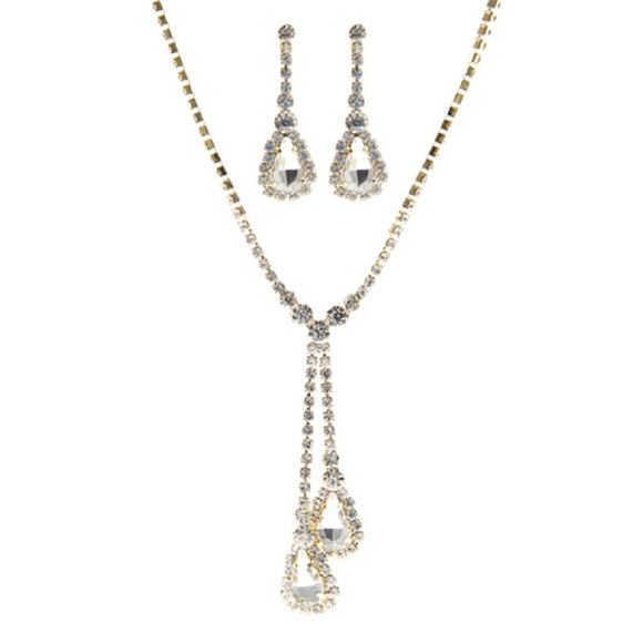GOLD NECKLACE SET CLEAR STONES ( 17153 G )