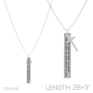 LONG SILVER NECKLACE RELIGIOUS PENDANT CROSS ( 17157 WS )