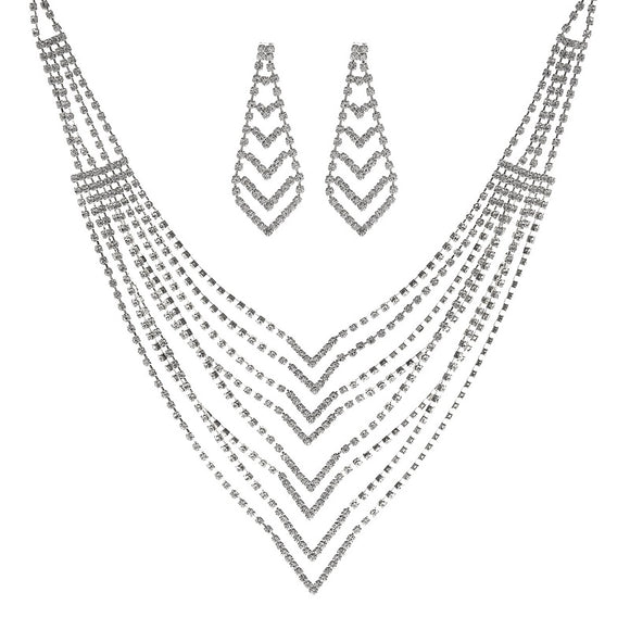 SILVER NECKLACE SET CLEAR STONES