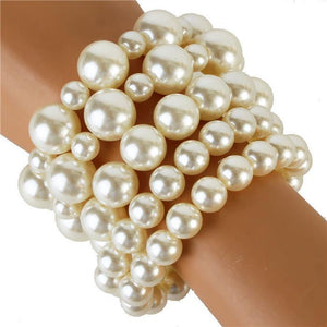 5 LAYER CREAM PEARL STRETCH BRACELET ( 556 CRM ) - Ohmyjewelry.com