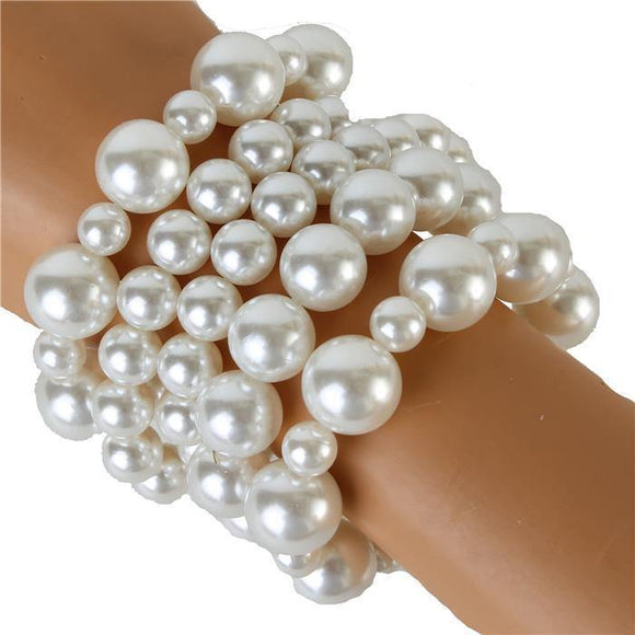 5 LAYER WHITE PEARL STRETCH BRACELET ( 556 WT ) - Ohmyjewelry.com