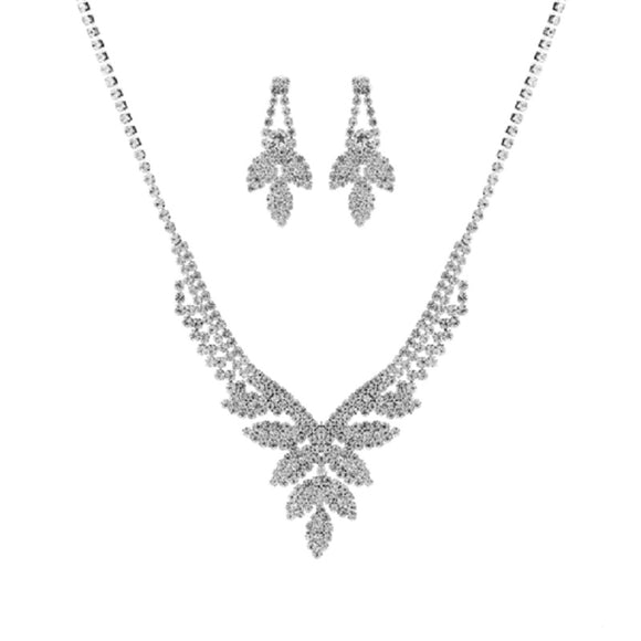 SILVER NECKLACE SET CLEAR STONES ( 17315 )
