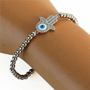 SILVER STRETCH BRACELET WITH HAMSA ( 2006 ) - Ohmyjewelry.com