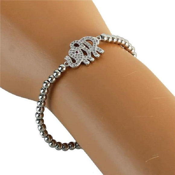 SILVER STRETCH BRACELET WITH ELEPHANT ( 2004 ) - Ohmyjewelry.com