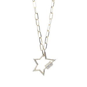 GOLD NECKLACE SET STAR PENDANT CLEAR STONES ( 17486 CRG )