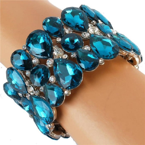 SILVER BLUE Teardrop Round Crystal Formal Stretch Bracelet
