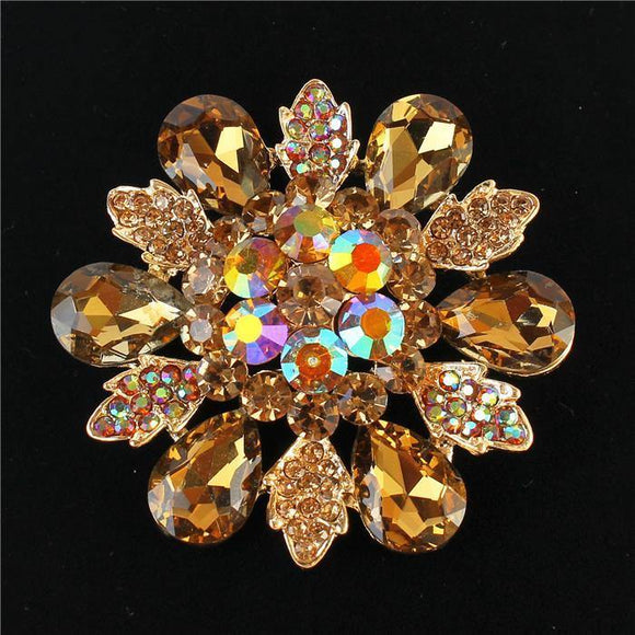 GOLD FLOWER BROOCH WITH TOPAZ STONES ( 1189 LCT ) - Ohmyjewelry.com