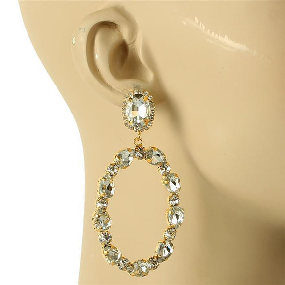 GOLD CLEAR ROUND RHINESTONE EARRINGS ( 8153 GCL )