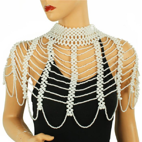 WHITE PEARL CHOKER BODY CHAIN ( 0066 3WH )