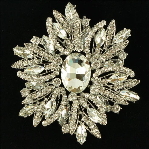 SILVER BROOCH CLEAR STONES ( 06719 SCL )