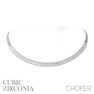 SILVER CHOKER NECKLACE CZ CUBIC ZIRCONIA STONES ( 17769 )