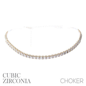 GOLD CHOKER NECKLACE CZ CUBIC ZIRCONIA STONES