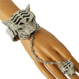 SILVER TIGER STRETCH BRACELET WITH RING ( 376 3CL ) - Ohmyjewelry.com