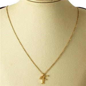 GOLD STAINLESS STEEL PENDANT "F" ( 3001 ) - Ohmyjewelry.com