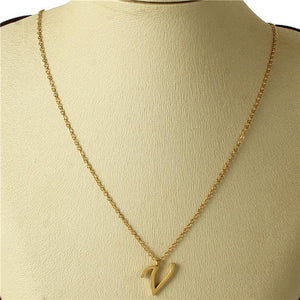 GOLD STAINLESS STEEL PENDANT "V" ( 3001 ) - Ohmyjewelry.com