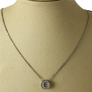 SILVER E NECKLACE STAINLESS STEEL CUBIC ZIRCONIA CZ CLEAR STONES ( 2031 ES ) - Ohmyjewelry.com
