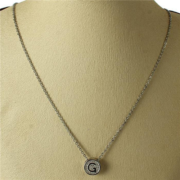SILVER G NECKLACE STAINLESS STEEL CUBIC ZIRCONIA CZ CLEAR STONES ( 2031 GS ) - Ohmyjewelry.com