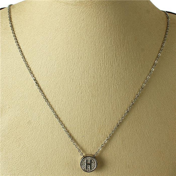 SILVER H NECKLACE STAINLESS STEEL CUBIC ZIRCONIA CZ CLEAR STONES ( 2031 HS ) - Ohmyjewelry.com