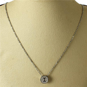 SILVER I NECKLACE STAINLESS STEEL CUBIC ZIRCONIA CZ CLEAR STONES ( 2031 IS ) - Ohmyjewelry.com