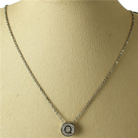 SILVER Q NECKLACE STAINLESS STEEL CUBIC ZIRCONIA CZ CLEAR STONES ( 2031 QS ) - Ohmyjewelry.com