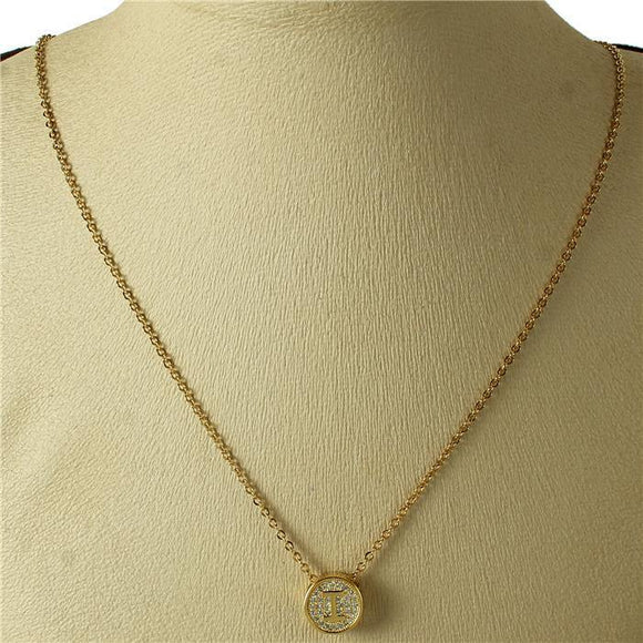 GOLD I NECKLACE STAINLESS STEEL CUBIC ZIRCONIA CZ CLEAR STONES ( 2031 IG ) - Ohmyjewelry.com