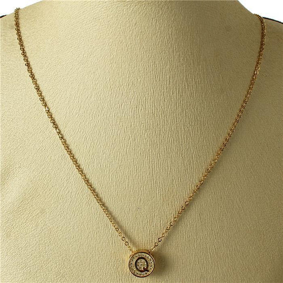 GOLD Q NECKLACE STAINLESS STEEL CUBIC ZIRCONIA CZ CLEAR STONES ( 2031 QG ) - Ohmyjewelry.com