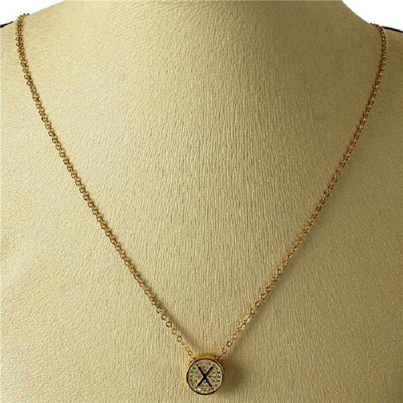 GOLD X NECKLACE STAINLESS STEEL CUBIC ZIRCONIA CZ CLEAR STONES ( 2031 XG ) - Ohmyjewelry.com