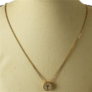 GOLD Y NECKLACE STAINLESS STEEL CUBIC ZIRCONIA CZ CLEAR STONES ( 2031 YG ) - Ohmyjewelry.com