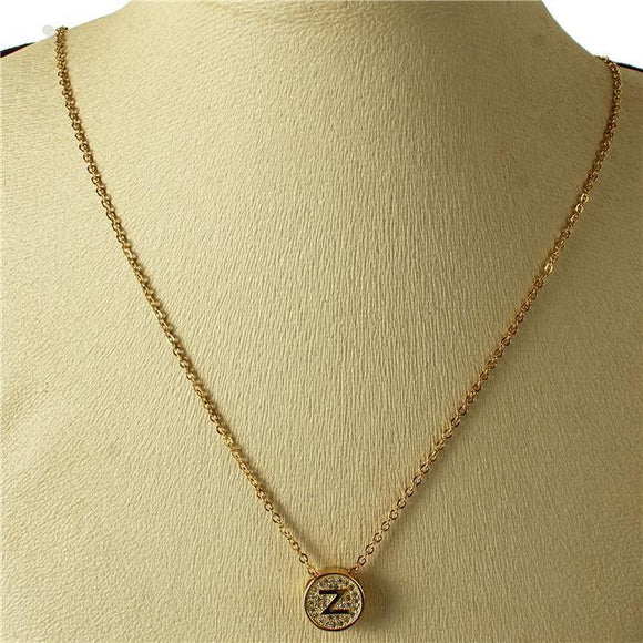 GOLD Z NECKLACE STAINLESS STEEL CUBIC ZIRCONIA CZ CLEAR STONES ( 2031 ZG ) - Ohmyjewelry.com